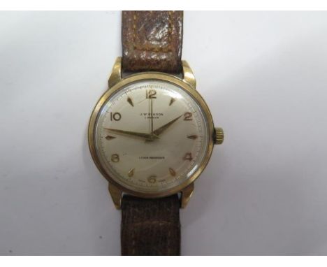 A 9ct yellow gold J W Benson manual wind wristwatch - 33mm case - running, hands adjust - weight approx 37.4 grams 