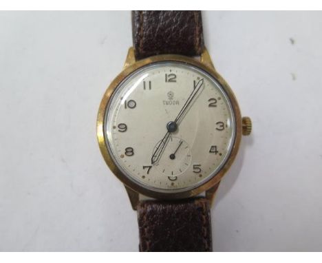A Rolex Tudor 9ct yellow gold manual wind gents wristwatch case no 12238 - 32mm case - running, hands adjust - total weight a