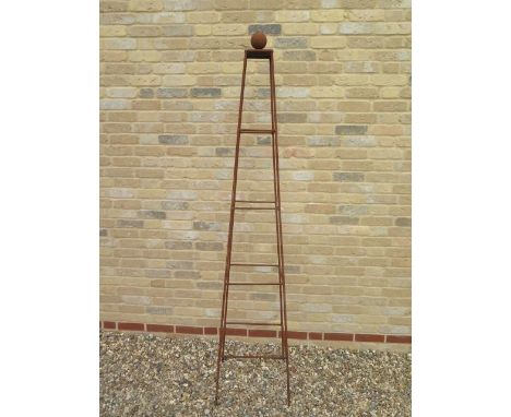 A Muntons Abinger square section garden obelisk with ball finial, hand forged - Height 213cm x 44cm square 