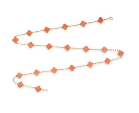 A PRIVATE CONTINENTAL COLLECTION OF VAN CLEEF &amp; ARPELS JEWELLERY FROM 1960-1970A GOLD AND CORAL 'ALHAMBRA' NECKLACE, BY V