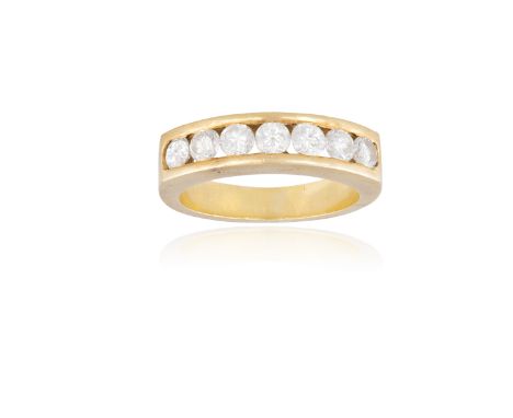 A DIAMOND HALF-HOOP ETERNITY RINGChannel-set to the front with a row of round brilliant-cut diamonds, mounted in 18K gold, di