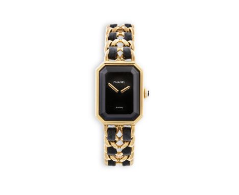 A LADY'S 'PREMIERE ROCK' GOLD PLATED QUARTZ WRISTWATCH, BY CHANEL, 1987ETA quartz movement, black dial with gilt hands, recta