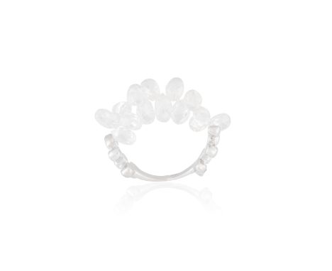 A DIAMOND DRESS RINGSet with series of briolette-cut diamonds to the front, mounted in 18K gold, diamonds approximately 5.00c