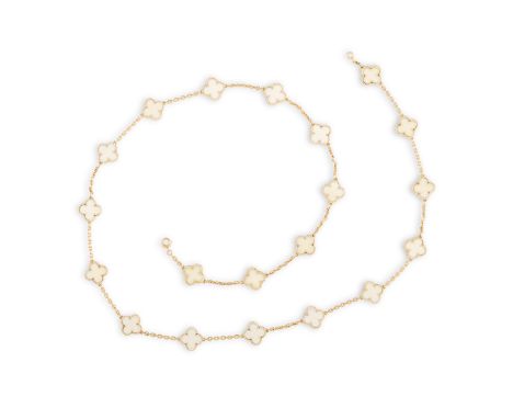 A GOLD AND IVORY 'ALHAMBRA' NECKLACE, BY VAN CLEEF &amp; ARPELS, CIRCA 1970Composed of twenty quatrefoil-shaped ivory links, 