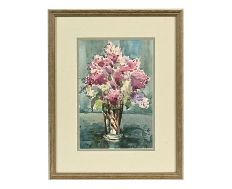 Tom Dack (Thomas born 1933), watercolour still life flowers in vase, signed to bottom right.  22 x 14 cm, framed and mounted.