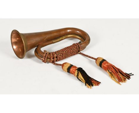 A vintage brass and copper bugle, the mouthpiece marked Earlham 7C.  Length 26 cm.