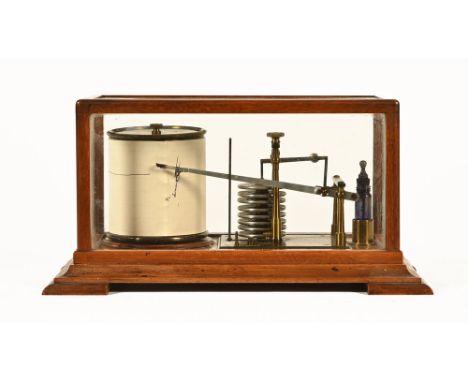 A Short & Mason mahogany cased barograph. Height 18 cm, width 36 cm, depth 21.5 cm.This has a clockwork movement which is cur