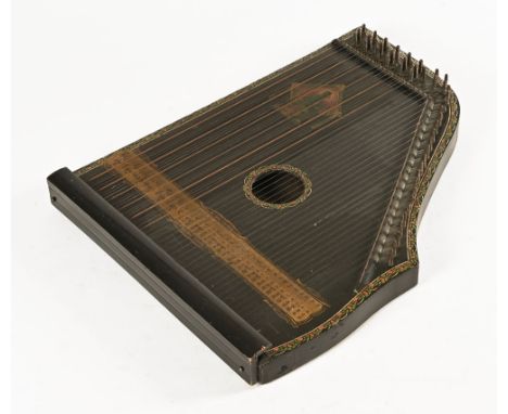 A hand painted wooden zither. 