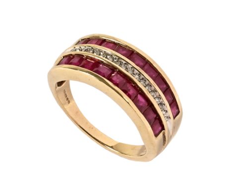 A 9 ct gold ruby and diamond ring. Size N/O. Weight 4.2 grams, with certificate.