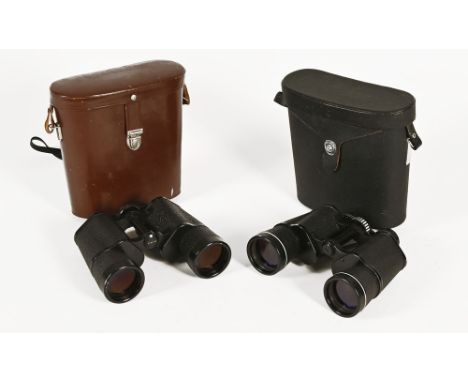 A pair of Carl Zeiss Dekarem 10 x 50 binoculars cased, together with another pair by Hoya.