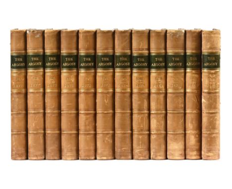 "The Argosy" by Mrs Henry Wood, published by Richard Bentley &amp; Son 12 volumes, 1870's with leather spines, gilded raised 