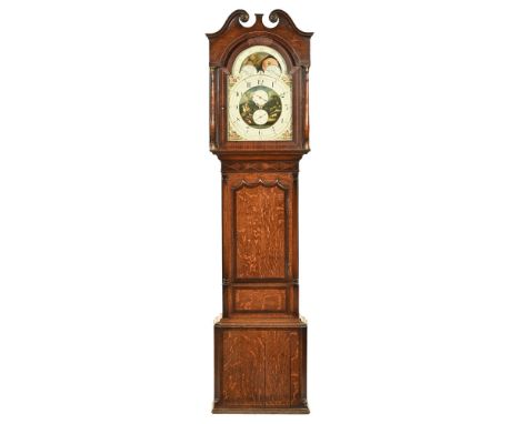 Anthony Simpson of Cockermouth an eight day longcase clock, with oak and mahogany case with CWJwood stringing, the painted di