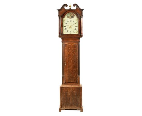 A 19th century oak and mahogany banded longcase clock, with 30 hour movement by Jos Craig Maryport, with painted dial and dat