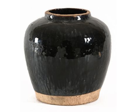 An antique Chinese black glazed ginger jar.  Height 23 cm, maximum diameter 22 cm.