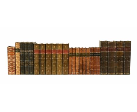 A collection of twenty four antiquarian books, set of four Waverley novels circa 1868 with leather spines and marbled boards,