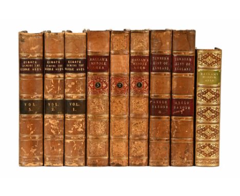 Nine antiquarian history books, "View of The State of Europe during the Middle Ages" by Henry Hallam 1834 in three volumes, t