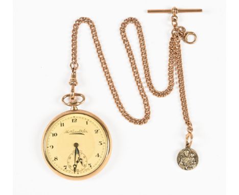 A 9 ct gold cased Thomas Russell & Son pocket watch, Birmingham 1936. Gross weight 48 grams, together with 9 ct gold chain, S