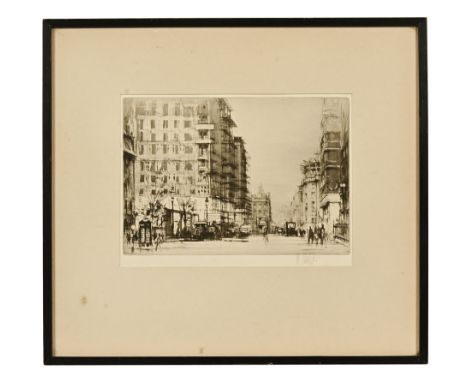 William Walcott RA (1874-1943), etching "Marsham Street Westminster", signed and with label to rear "Commissioned by Sir Vale