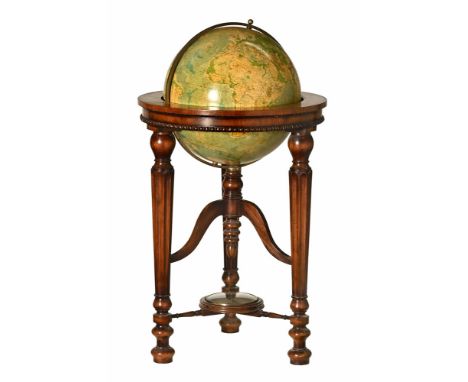 A late 20th century globe on stand, the globe marked Georama 19" Terrestrial Globe, raised on a mahogany three legged stand w