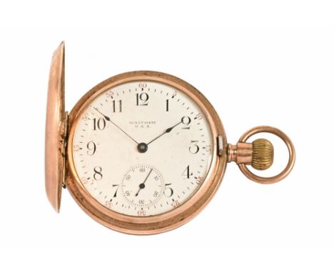 A Waltham 9 ct gold cased pocket watch, knob wind with inscription to ex fireman Tom Twigg of The Salford Fire Brigade presen