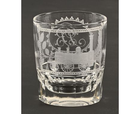 An 1850 cut glass and etched tumbler, commemorating the opening of the Tweed to Tweedmouth Bridge in 1850, designed by Robert