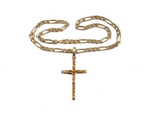 A heavy gauge 9 ct gold chain, with crucifix.&nbsp; 140.5 grams (see illustration).