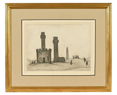 Laurence Stephen Lowry RA (1887-1976), pencil drawing Jane Pit Workington, with figures, signed and dated 1969.&nbsp; 25 x 34