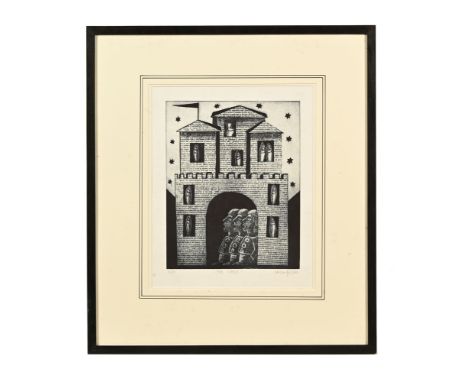 The Castle aquatint, limited edition 2/35, indistinctly signed and dated 2000.  31 x 24.5 cm, framed and mounted.