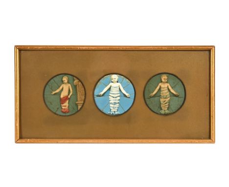 A framed set of three antique prints of Bambini of Andrea della Robbia sculptures, decorating the facade of The Ospedale Degl