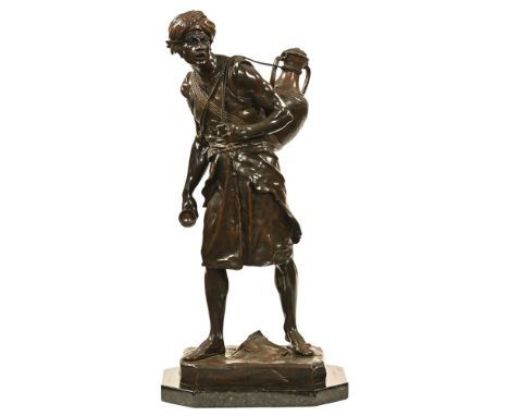 Emile Louis Picault (1833-1915), a bronze sculpture "Fait a Tunis", raised on a marble base. Height 71 cm, base dimensions 34