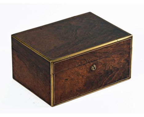 A Victorian rosewood brass bound jewellery CWJ, containing a collection of vintage beads and sequins with lift out interior t