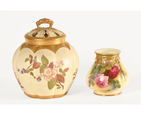 A late 19th century Royal Worcester porcelain pot pourri jar, with pierced cover and original inner lid, shape 1313 RD No. 11