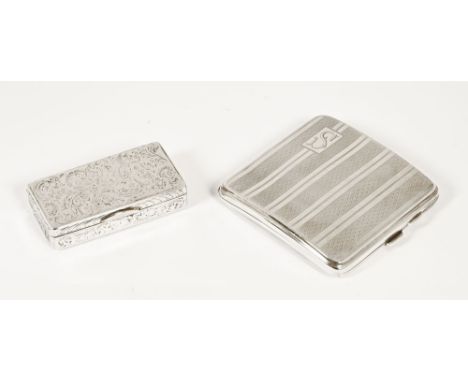 A silver cigarette case, with engine turned decoration and monogrammed S opening to a silver gilt interior, hallmarked Birmin