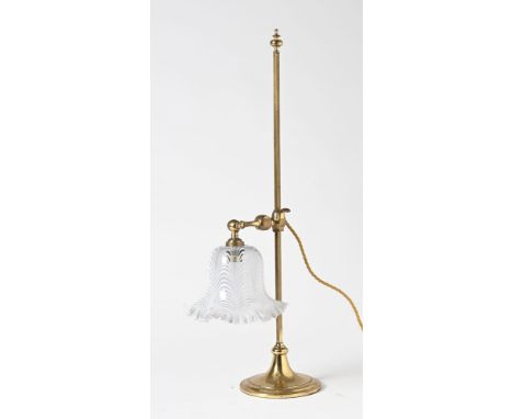 A brass students lamp, Farraday &amp; Son style with striped glass shade. Height 62 cm.