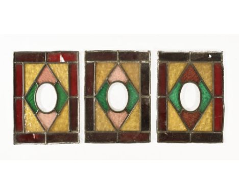 Three small Victorian leaded and stained glass panels.  25.5 cm x 18 cm. 