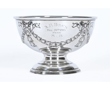 An Edwardian Mappin &amp; Webb silver bowl, with bow and swag decoration, marked to the underside Mappin &amp; Webb London, h