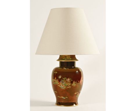 A Carltonware Rouge Royale chinoiserie decorated lamp.  Height including fitment 46 cm, plus shade.