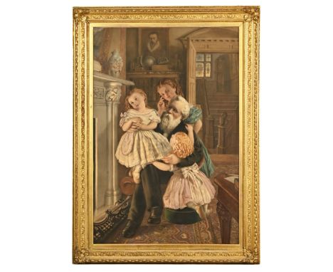 W Ford, a large 19th century watercolour grandfather with children in front of a fire.&nbsp; 100 cm x 66 cm, in gilt frame, s
