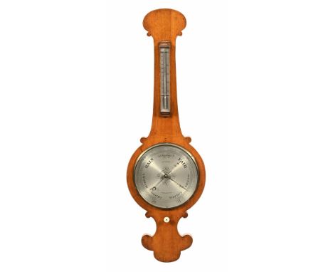 A Victorian mahogany banjo barometer, by Sutton of Whitehaven, with ivorine adjusting knob silvered dial and mercury thermome