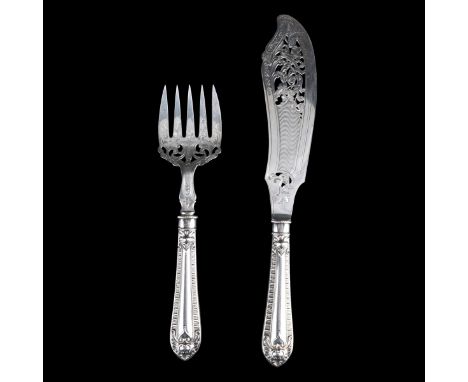 Harrison Brothers & Howson English Sheffield Sterling Silver Two Piece Fish Carving Set. Hallmarks to handle and bowl. Knife 