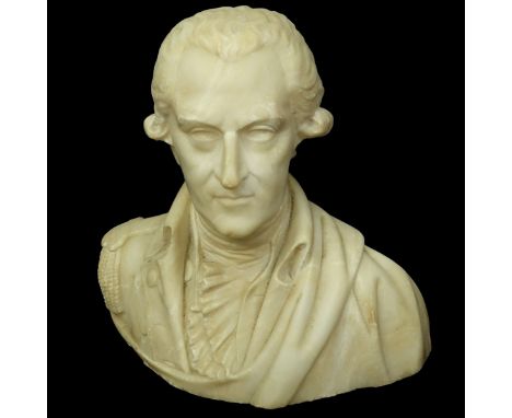 Vintage Carved Alabaster Bust, Possibly George Washington. Unsigned. Measures 9-3/4" H x 9-1/2" W x 5-1/2" D. Domestic Shippi