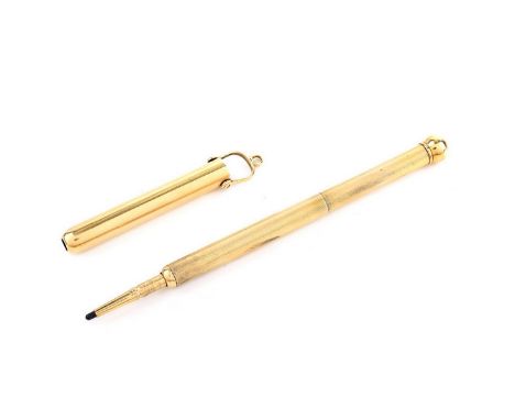 Vintage 14 Karat Yellow Gold Pendant Mechanical Pencil. Unsigned. Measures (closed) 2-5/8" L, 1/4" W. Approx. weight: 21.1 gr
