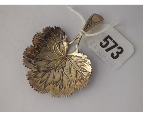An attractive gilt leaf shaped caddy spoon with veins - B'ham 1808 by M Lynwood