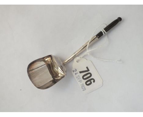 A shovel-shaped Georgian caddy spoon with turned wood handle - B'ham 1809 by IT