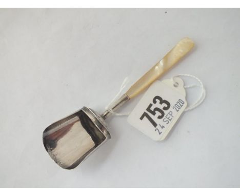 Another caddy spoon with scoop bowl &amp; MOP handle, Birmingham 1808, by C&amp;B.