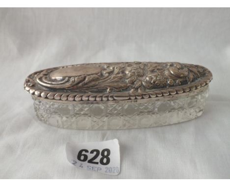 An oval silver-topped dressing table jar - 4" long - B'ham 1903