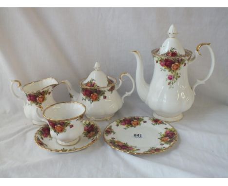 A Royal Albert Old country roses teaset of 2 graduated teapots, 15 cups, 15 saucers, 15 plates &amp; a cream jug.
