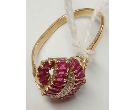 A good quality ruby &amp; diamond cluster ring with a crushed shank - 4.5gms