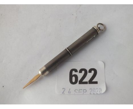 An engine-turned toothpick with extending prong - B'ham 1964
