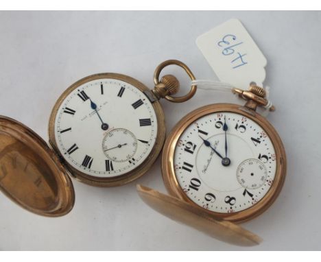 A THOMAS RUSSEL gents hunter pocket watch together with a rolled gold HAMILTON hunter pocket watch with engine turning